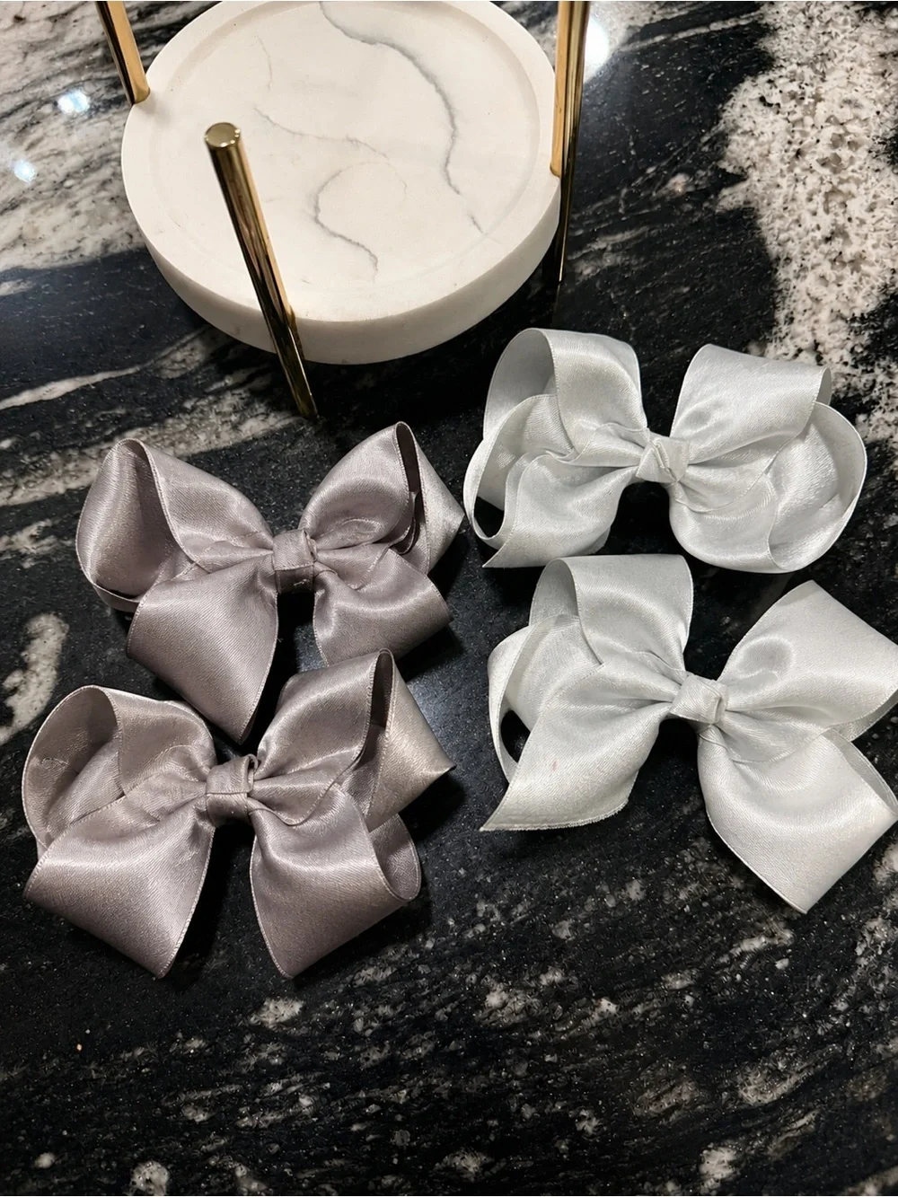 Girls Hair Bows for Kids - Silver & Light Gray